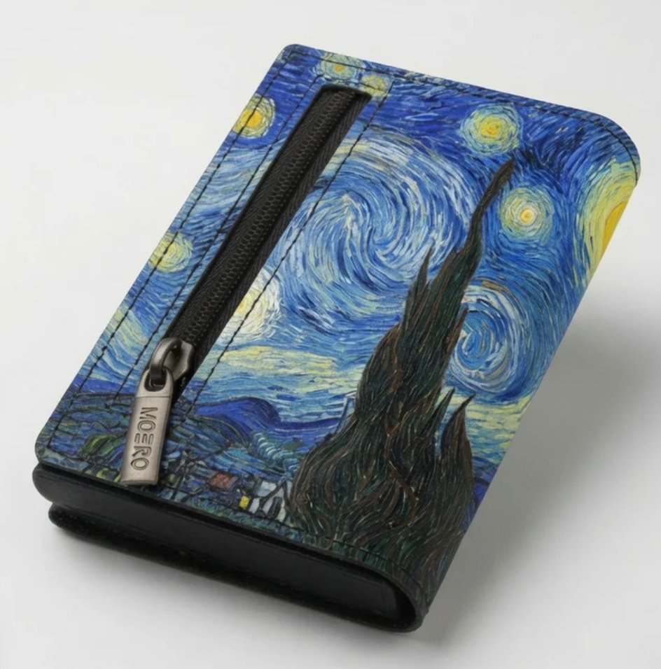 portafoglio moero pro zip limited edition notte stellata van gogh vera pelle saffiano 2.webp