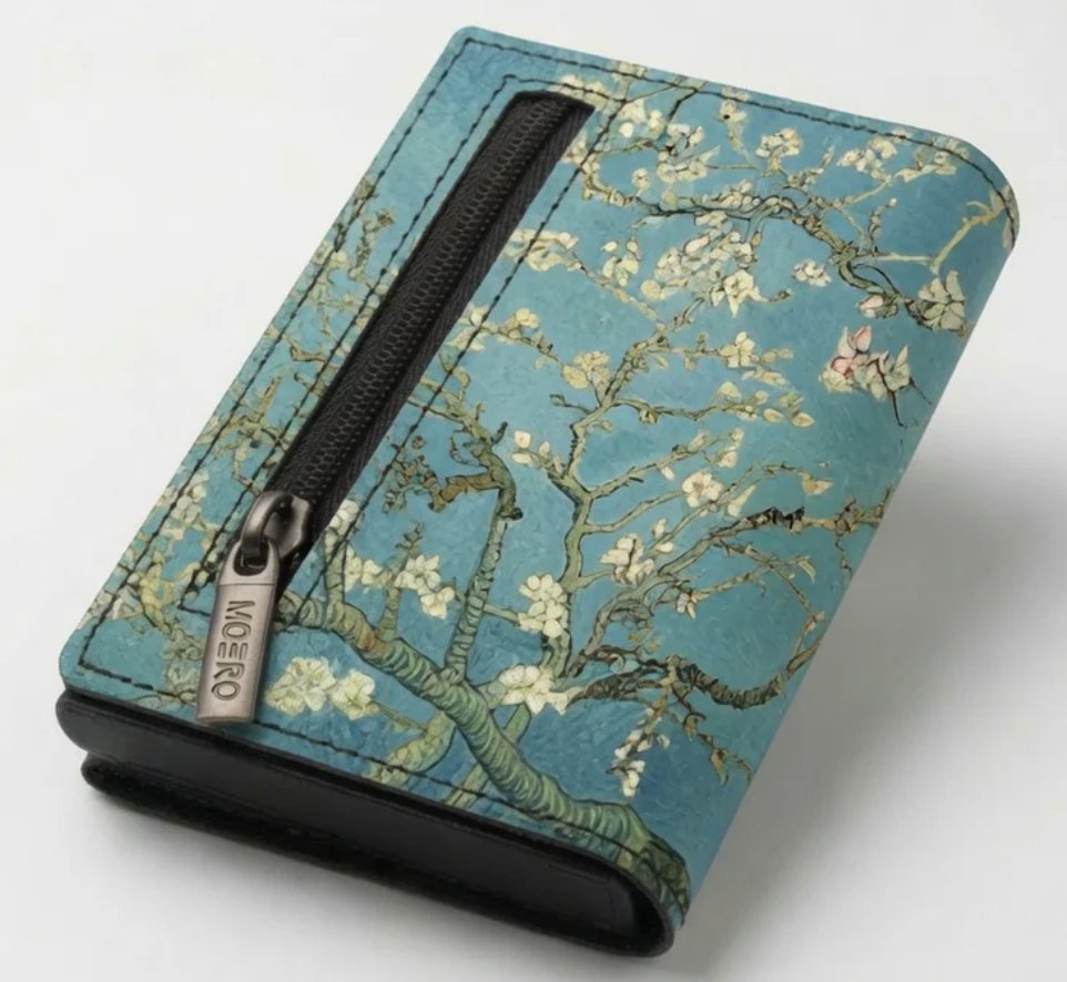 portafoglio moero pro zip limited edition ramo di mandorlo van gogh vera pelle saffiano 2.webp