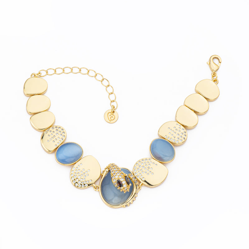 [BL41671-KD27] Bracciale donna Barbieri Creazioni Snake pepite e cat eye blu oro