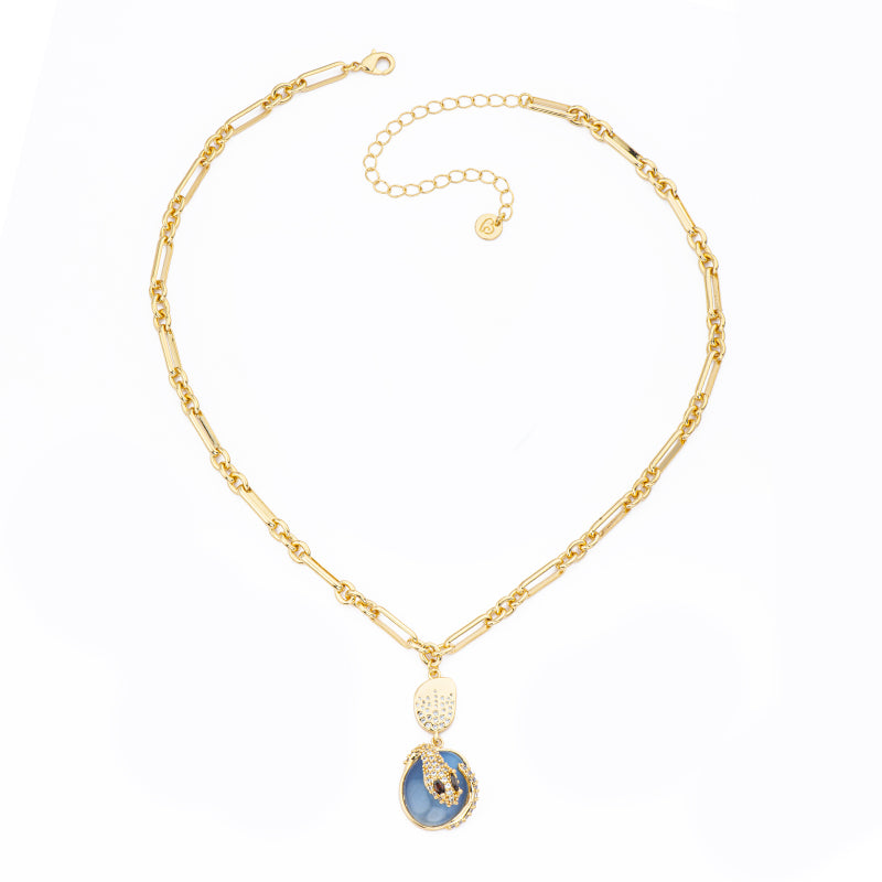 [CO41670-KD27] Collana donna Barbieri Creazioni Snake a Y cat eye blu oro