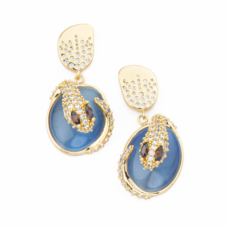 [OR41673-KD27] Orecchini donna Barbieri Creazioni Snake pendenti pepita cat eye blu oro