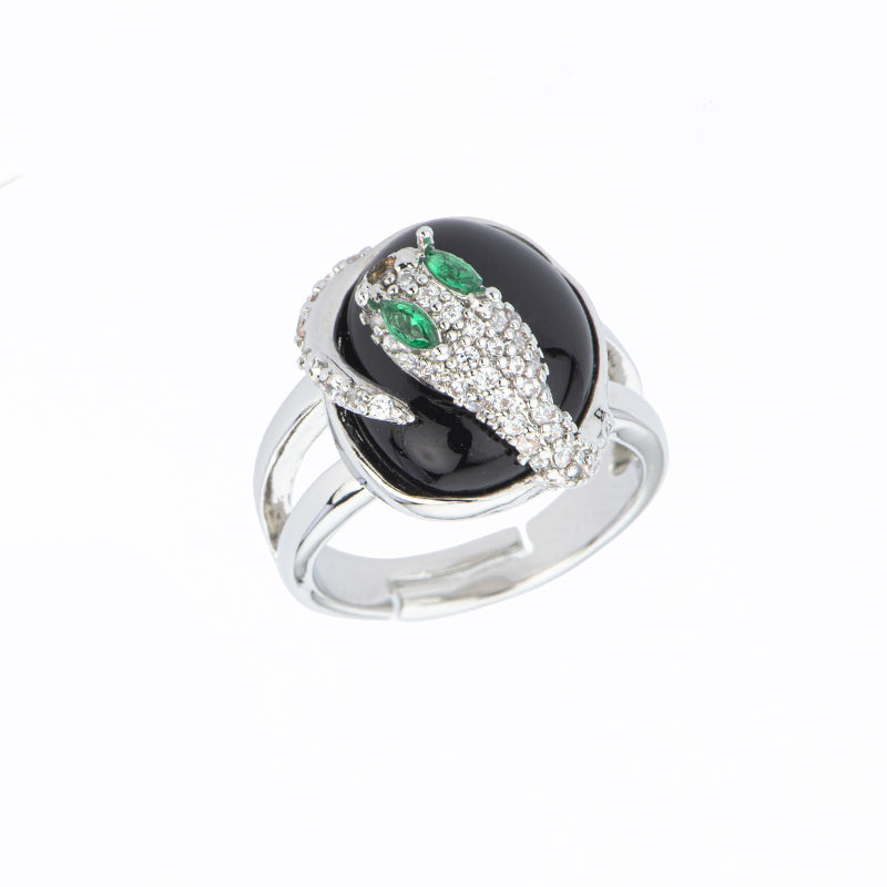 [AN41672-KR10] Anello donna Barbieri Creazioni Snake cat eye nero rodio