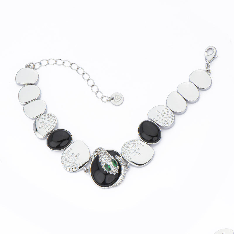 [BL41671-KR10] Bracciale donna Barbieri Creazioni Snake pepite e cat eye nero rodio