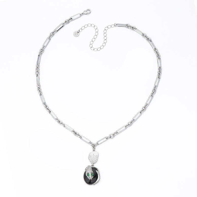 [CO41670-KR10] Collana donna Barbieri Creazioni Snake a Y cat eye nero rodio