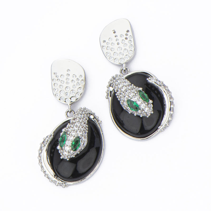 [OR41673-KR10] Orecchini donna Barbieri Creazioni Snake pendenti pepita cat eye nero rodio