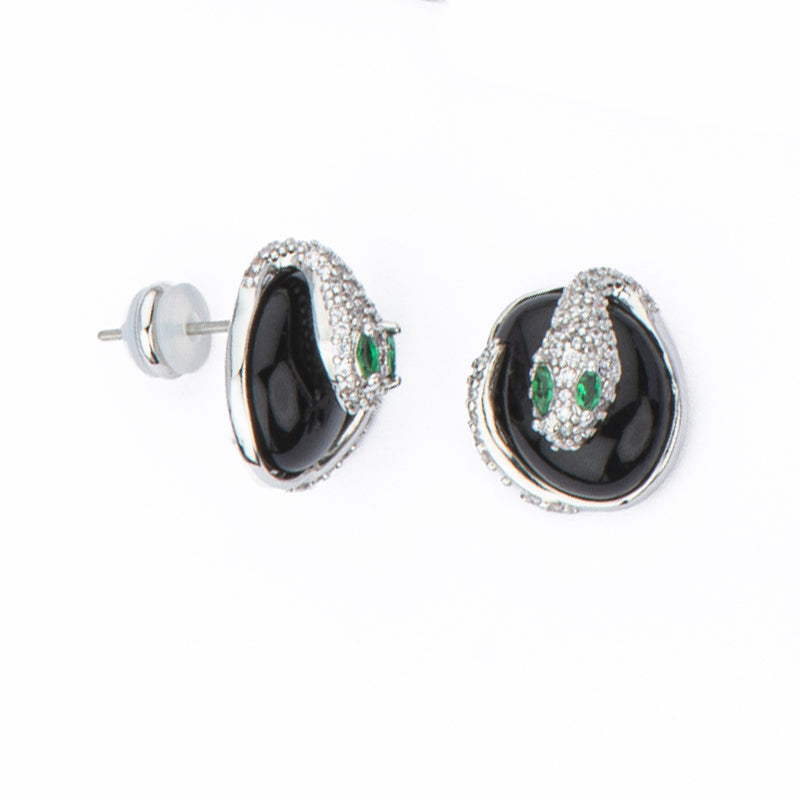 [OR41674-KR10] Orecchini donna Barbieri Creazioni Snake lobo cat eye nero rodio