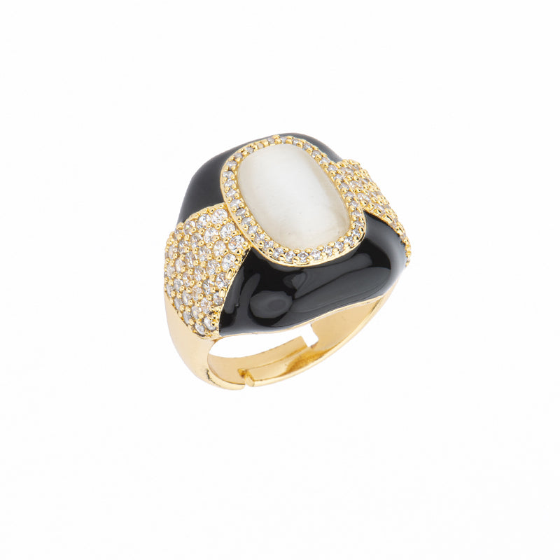 [AN41703-BL10] Anello donna Barbieri Creazioni Golden Years carrè nero