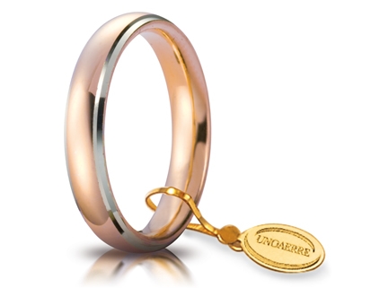 [040AFC001010001075035] Fede nuziale Unoaerre Comoda 4 mm oro rosa con bordi rodiati