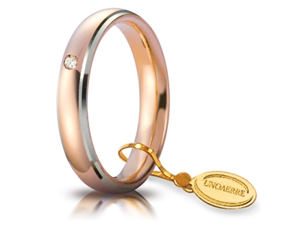 [040AFC001011301075035] Fede nuziale Unoaerre Comoda 4 mm oro rosa con bordi rodiati e diamante