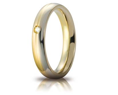 [070AFC283001001075007] Fede nuziale Unoaerre Cerchi di Luce Eclissi 4 mm oro bicolore con diamante