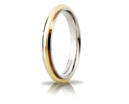 [050AFC281000001075007] Fede nuziale Unoaerre Brillanti Promesse Andromeda Slim 3 mm oro bicolore