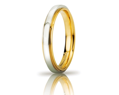 [050AFC282000001075043] Fede nuziale Unoaerre Brillanti Promesse Cassiopea Slim 3 mm oro bianco e giallo