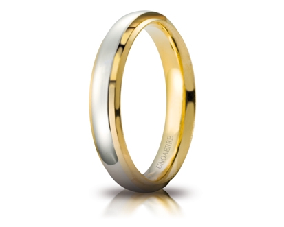 [070AFC282000001075043] Fede nuziale Unoaerre Brillanti Promesse Cassiopea 4 mm oro bianco e giallo