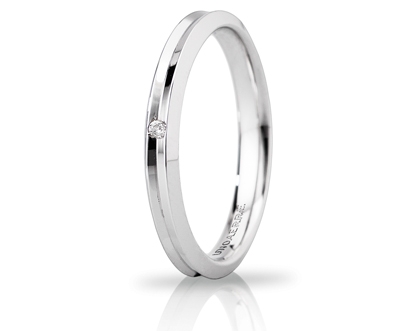 [030AFC278001001075004] Fede nuziale Unoaerre Brillanti Promesse Corona Slim 3 mm oro bianco con diamante
