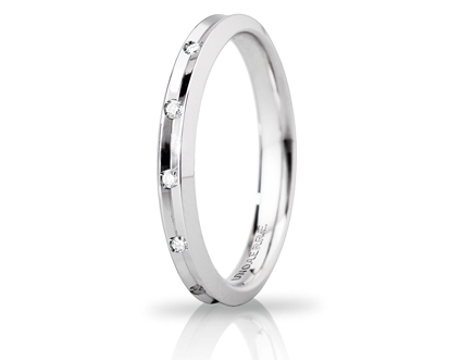 [030AFC278008001075004] Fede nuziale Unoaerre Brillanti Promesse Corona Slim 3 mm oro bianco con 8 diamanti