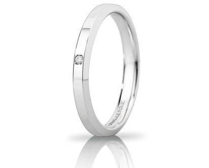 [030AFC280001001075004] Fede nuziale Unoaerre Brillanti Promesse Hydra Slim 3 mm oro bianco con diamante
