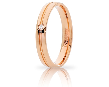 [034AFC289001001075022] Fede nuziale Unoaerre Brillanti Promesse Lyra 3,4 mm oro rosa con diamante