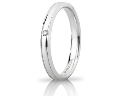 [030AFC279001001075004] Fede nuziale Unoaerre Brillanti Promesse Orion Slim 3 mm oro bianco con diamante