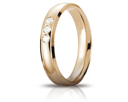 [040AFC279003001075001] Fede nuziale Unoaerre Brillanti Promesse Orion 4 mm oro giallo con 3 diamanti