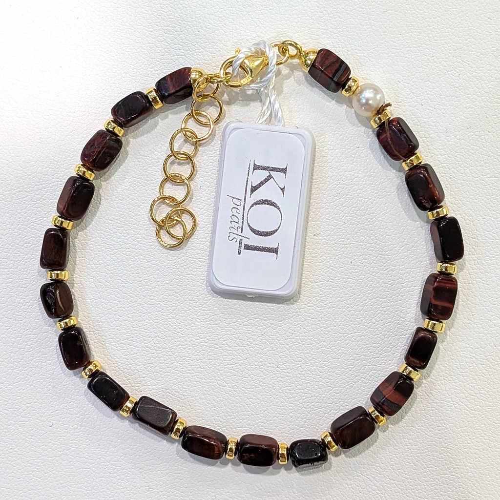 [BRKOI01 O.TIGRE] Bracciale uomo Koi Pearls in argento 925 dorato con occhio di tigre e perla