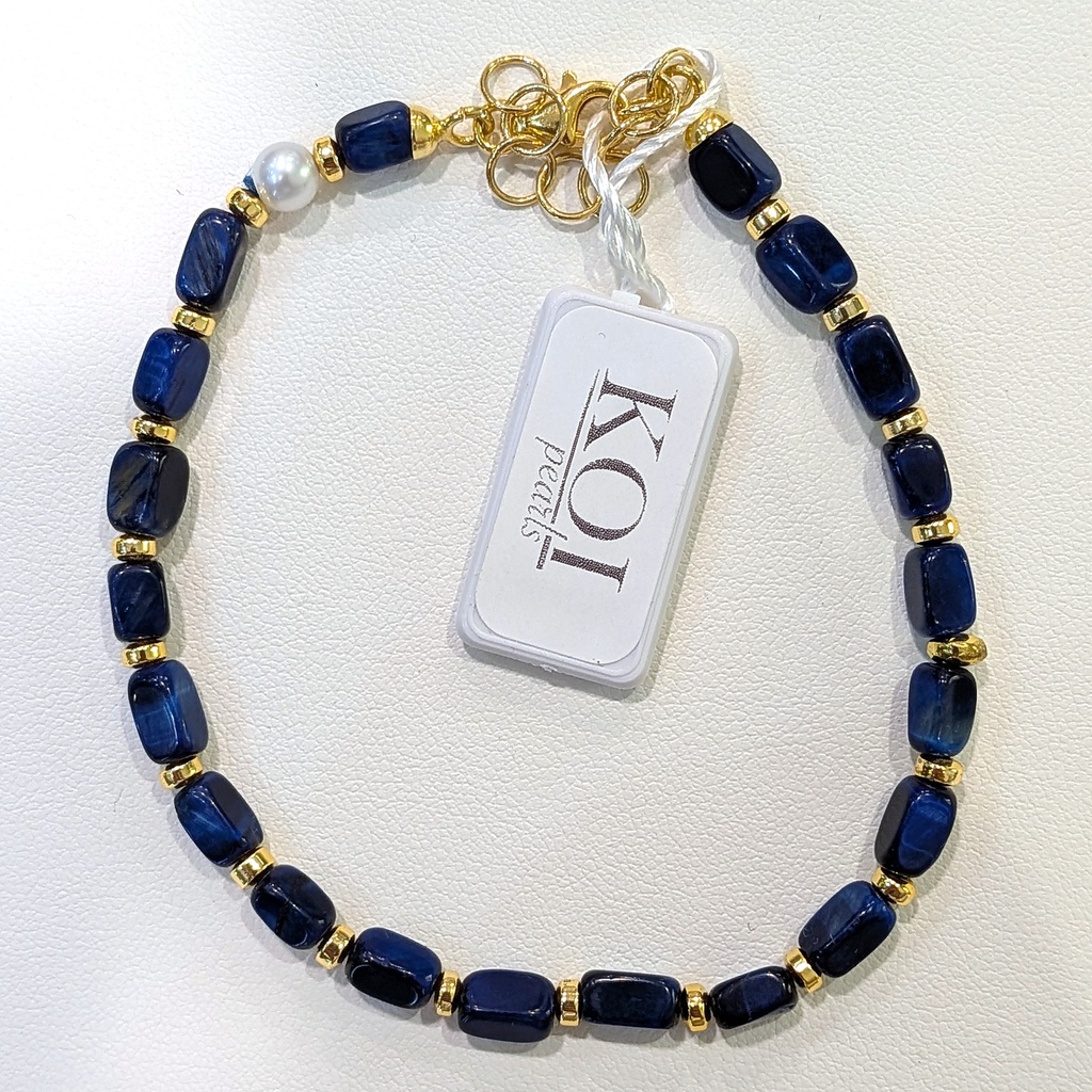 [BRKOI01 TIGRE.B] Bracciale uomo Koi Pearls in argento 925 dorato con occhio di tigre blu e perla