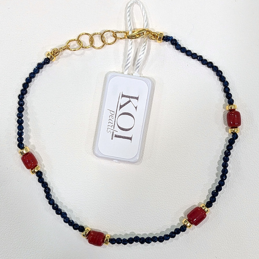 [BRKOI03M PC RO] Bracciale uomo Koi Pearls in argento 925 dorato con spinelli blu e pasta di corallo rosso