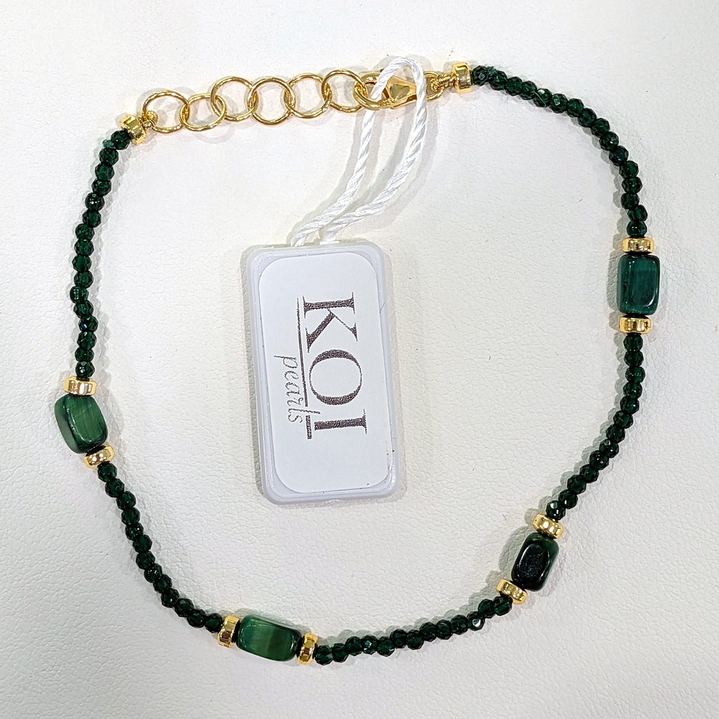 [BRKOI03M OT] Bracciale uomo Koi Pearls in argento 925 dorato con spinelli verdi e malachite