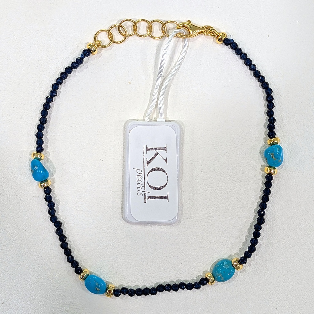[BRKOI03M PT] Bracciale uomo Koi Pearls in argento 925 dorato con spinelli blu e pasta di turchese