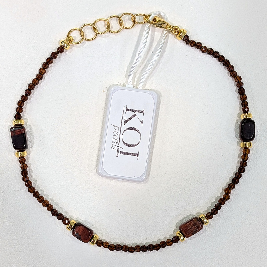 [BRKOI03M OTM] Bracciale uomo Koi Pearls in argento 925 dorato con spinelli marroni e occhio di tigre