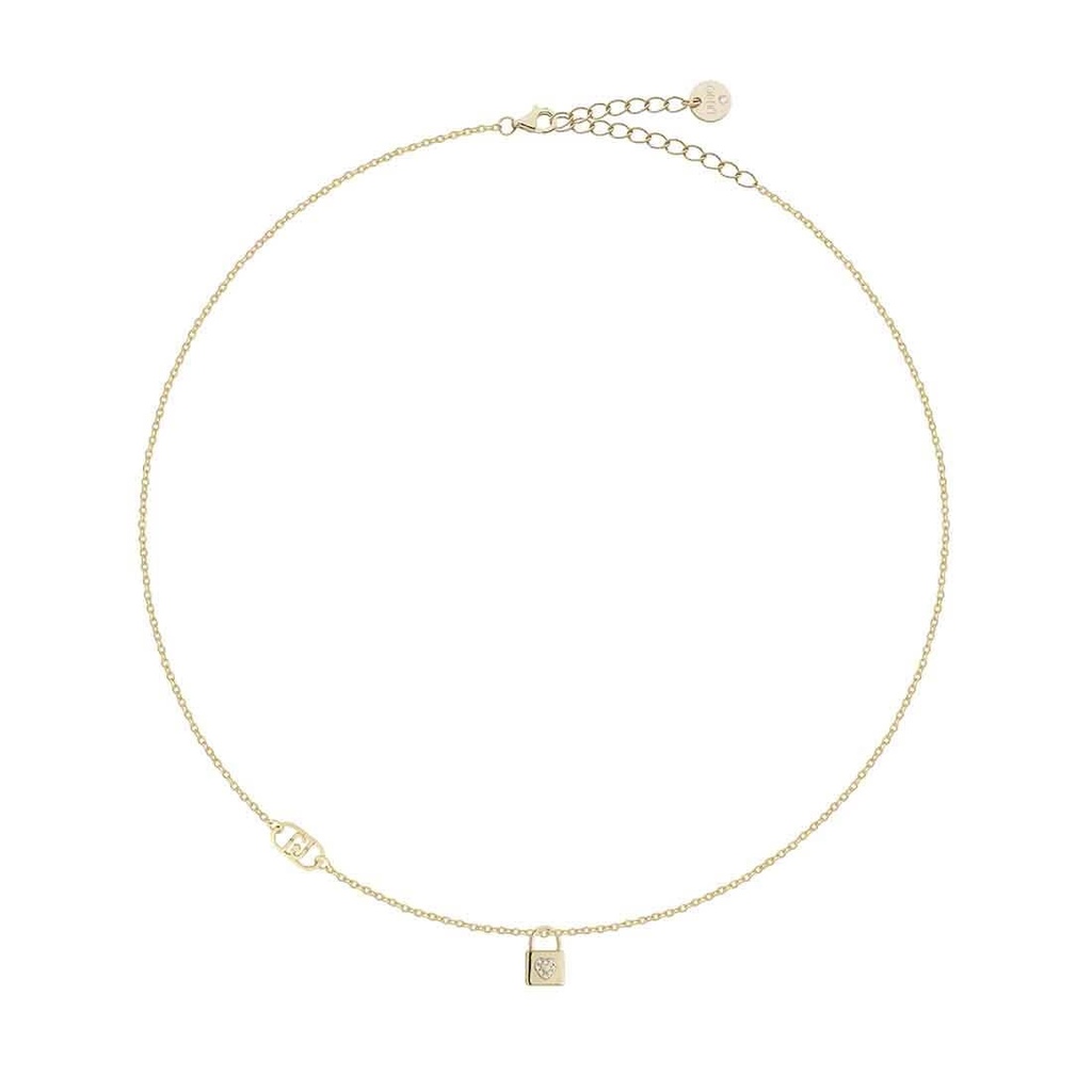 [ALJ337] Collana Liu Jo Luxury in argento 925 dorato con lucchetto e zirconi ALJ337