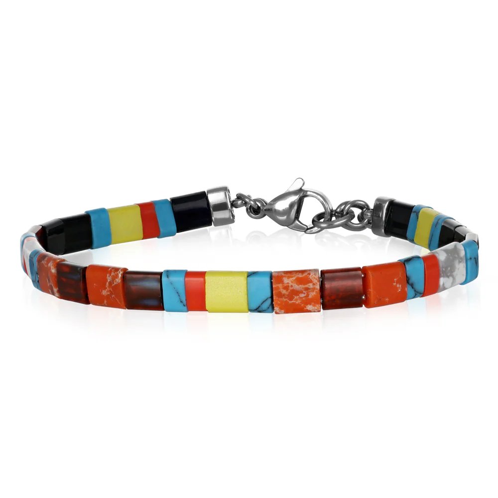 [BACM0929SML] Bracciale uomo acciaio pietre colorate Tivan Goyate