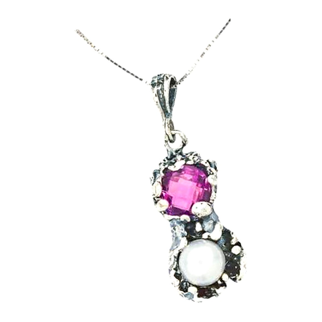 [EVO 468 ARG] Bruzia Gioielli – Pendant with white pearl and "Rosa di Francia" gem 8 mm EVO 468