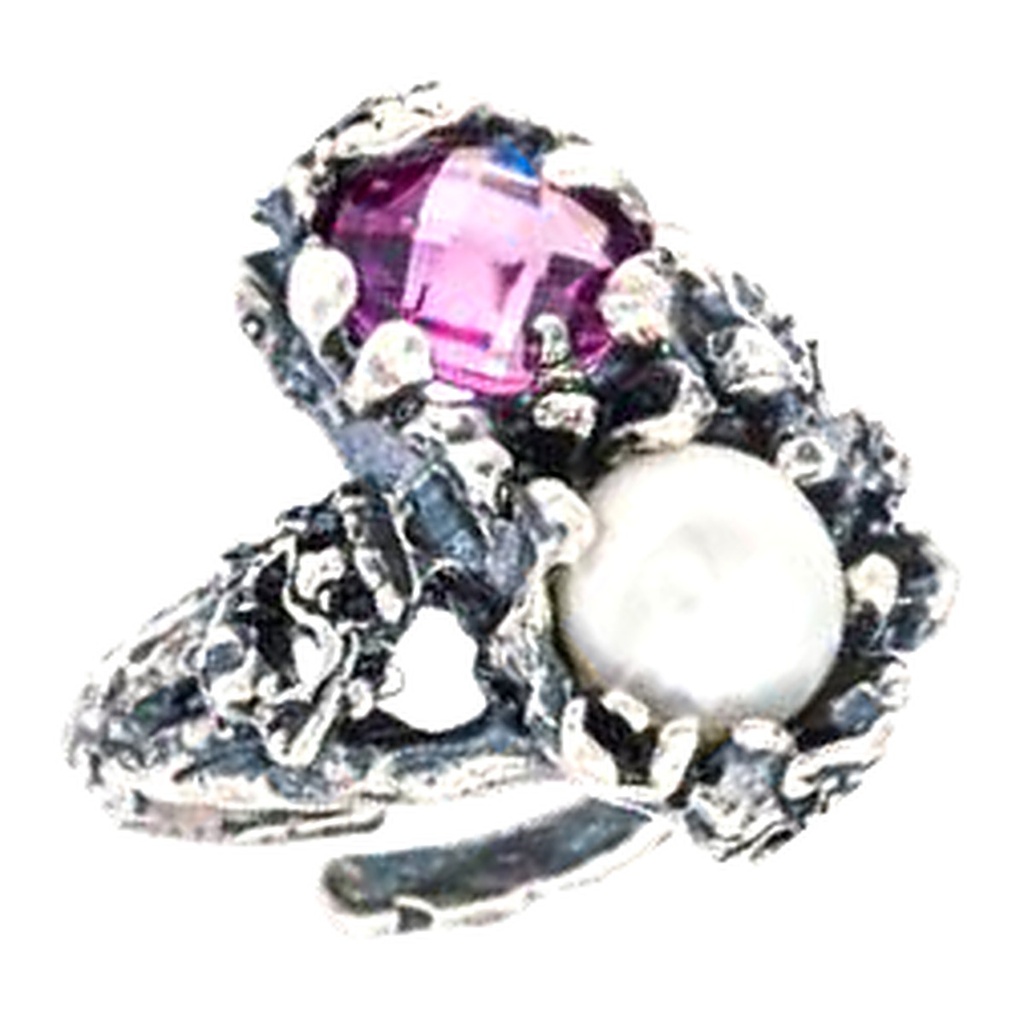 [EVO 469 ARG] Bruzia Gioielli – Ring with white pearl and "Rosa di Francia" gem 8 mm EVO 469