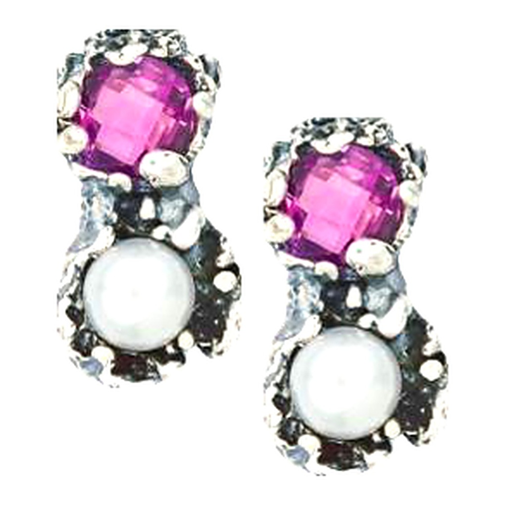 [EVO 470 ARG] Bruzia Gioielli – Earrings with white pearl and "Rosa di Francia" gem 8 mm EVO 470