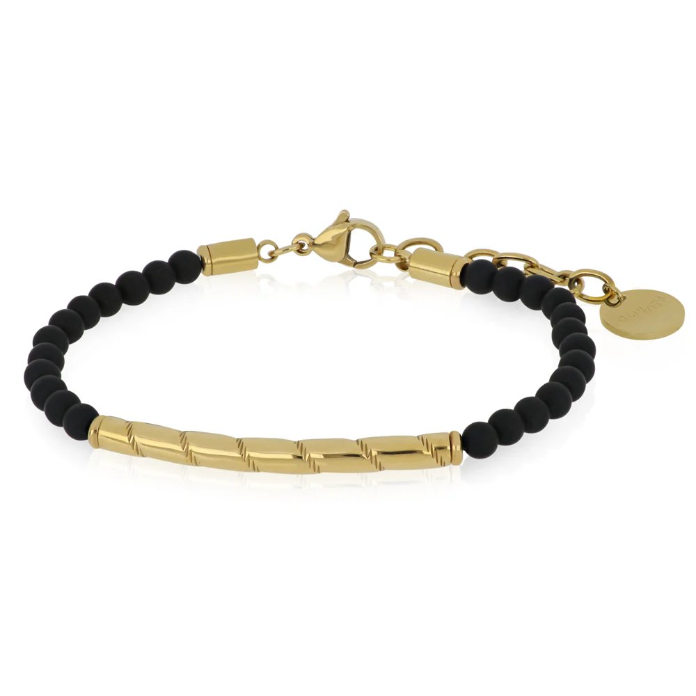 [BACM0888#GB] Bracciale uomo acciaio e onice Nakai Goyate