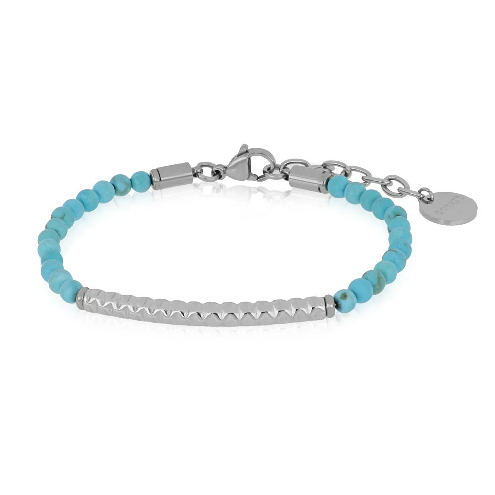 [BACM0888#ST] Bracciale uomo acciaio e aulite turchese Nakai Goyate