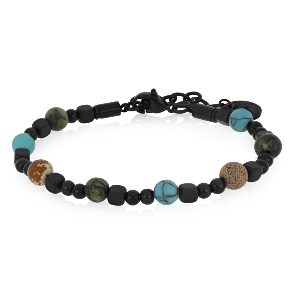 [BACM0885#BML] Bracciale uomo acciaio e pietre dure Zephyr Goyate