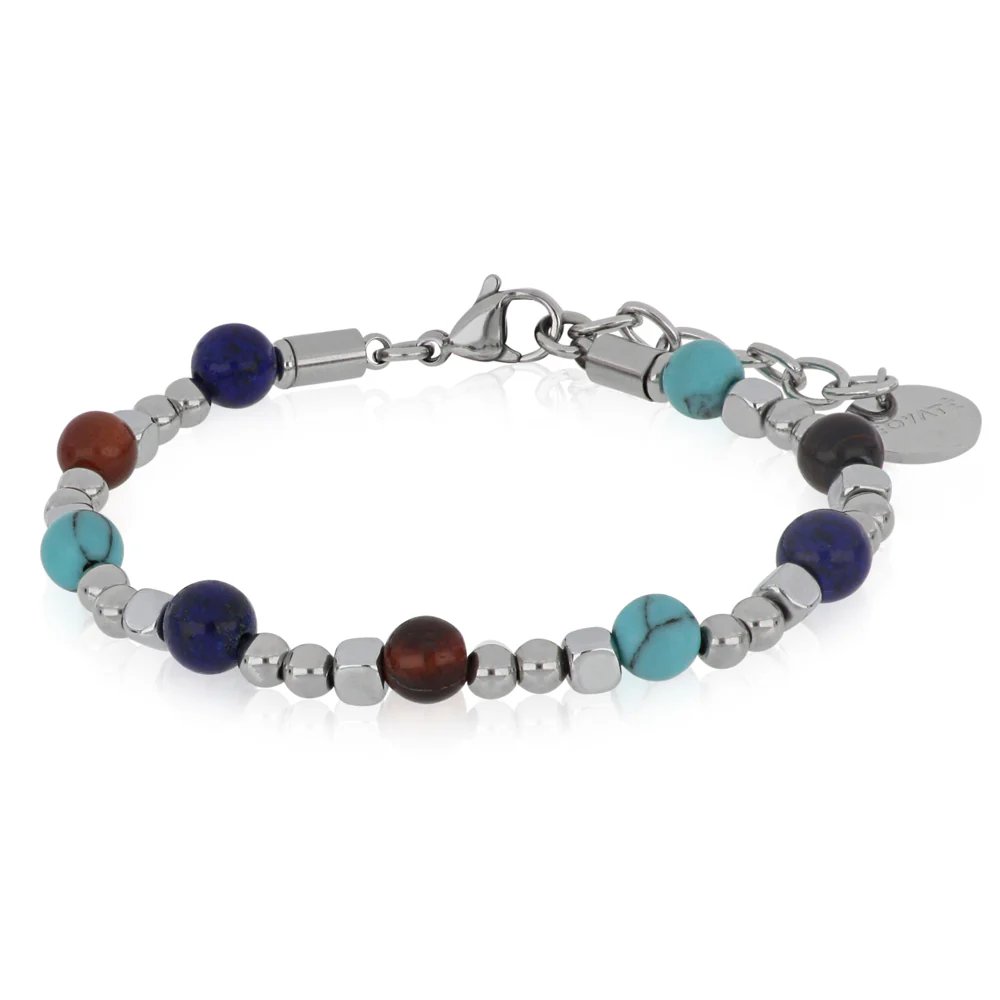[BACM0885#SML] Bracciale uomo acciaio e pietre dure Zephyr Goyate