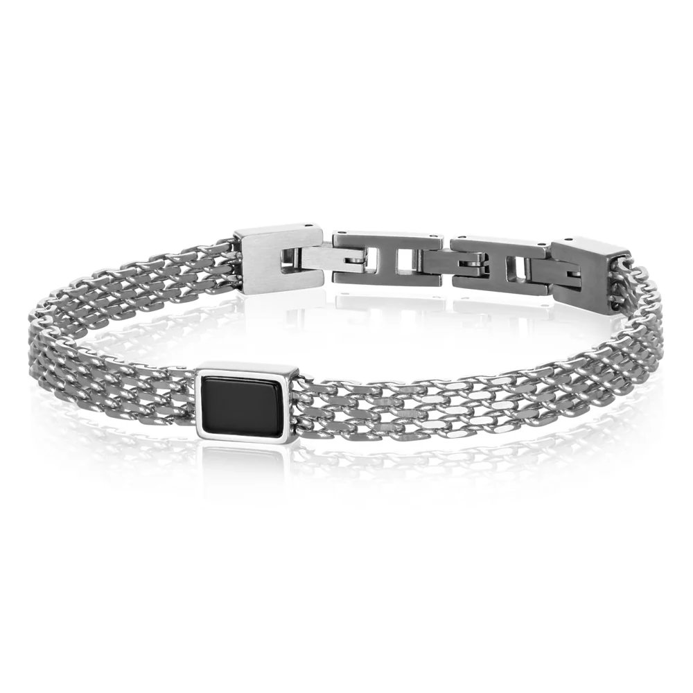 [BACM0887#SB] Bracciale uomo acciaio onice Tahomi Goyate