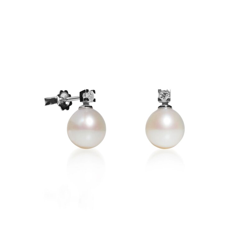 Orecchini perla oro bianco 18 Carati diamante naturale Promesse