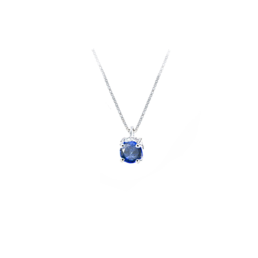 [52-37#ZB] Pendente zaffiro blu con catenina veneziana oro bianco 18 carati