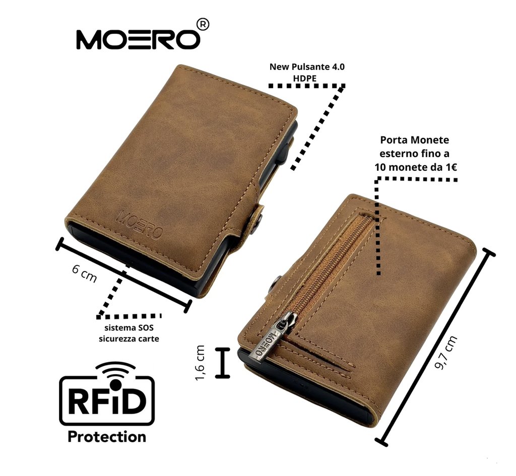 portafoglio moero vintage light brown zip 4.0 protezione rfid 2