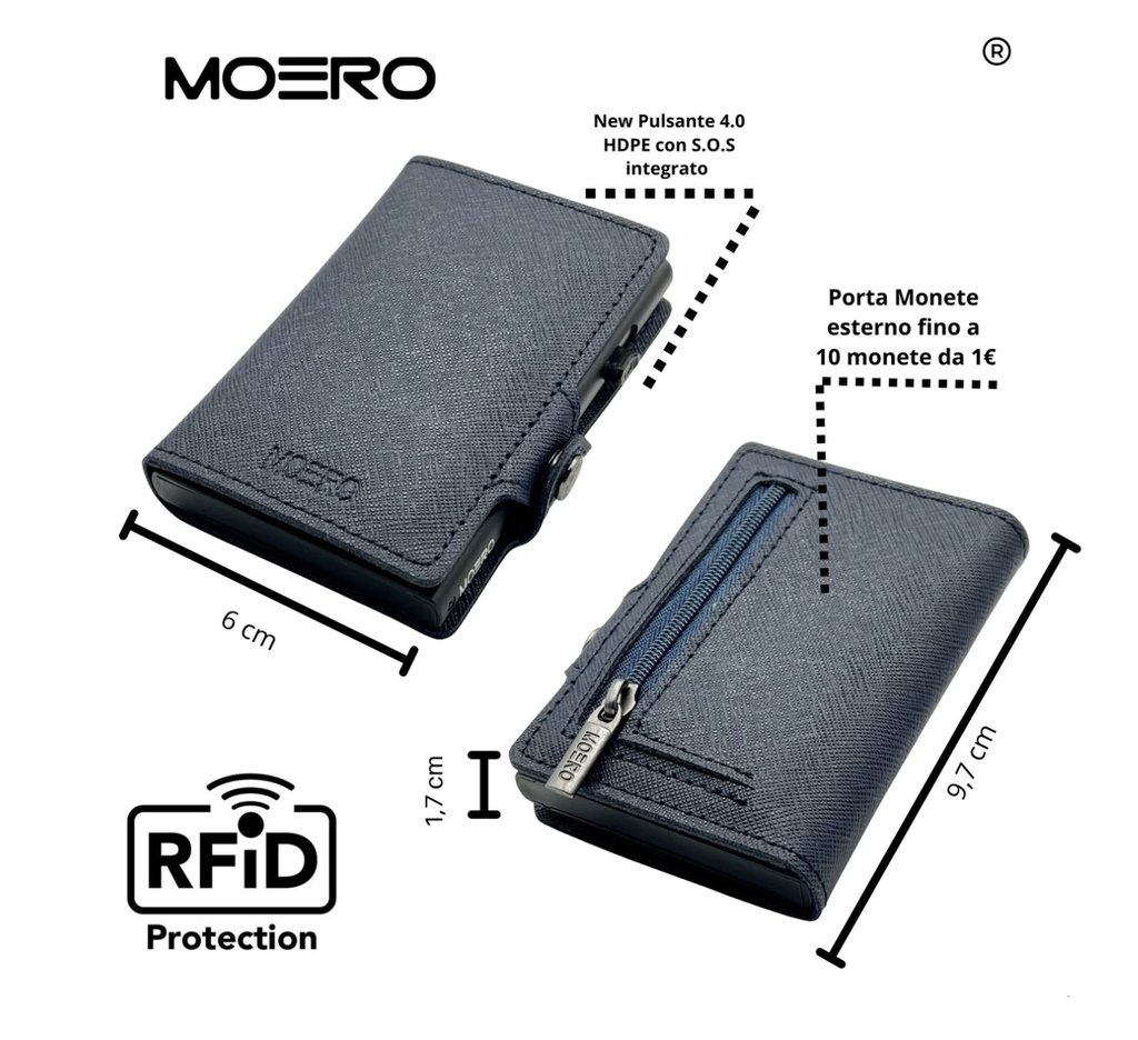 portafoglio moero saffiano blue navy zip 4.0 max protezione rfid 2