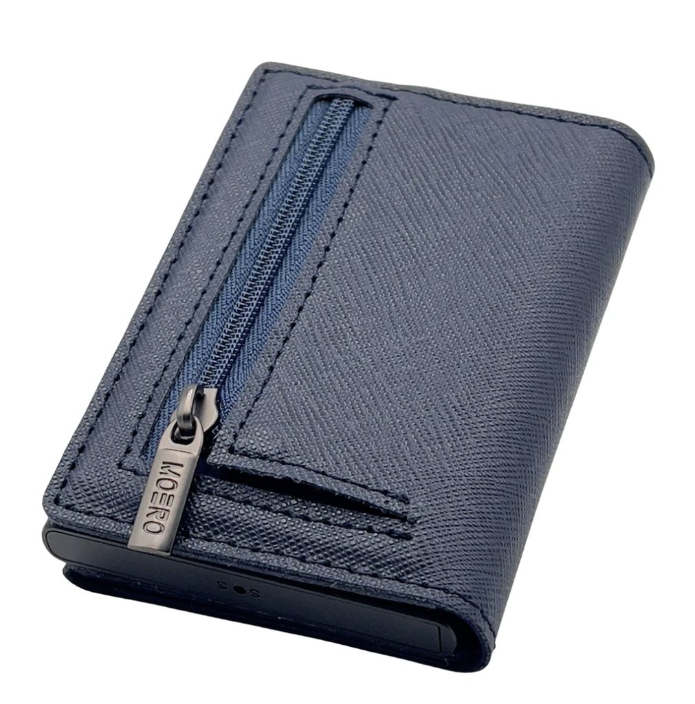 portafoglio moero pro saffiano zip vera pelle blue navy protezione rfid 2