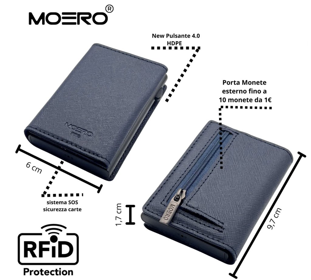 portafoglio moero pro saffiano zip vera pelle blue navy protezione rfid 3