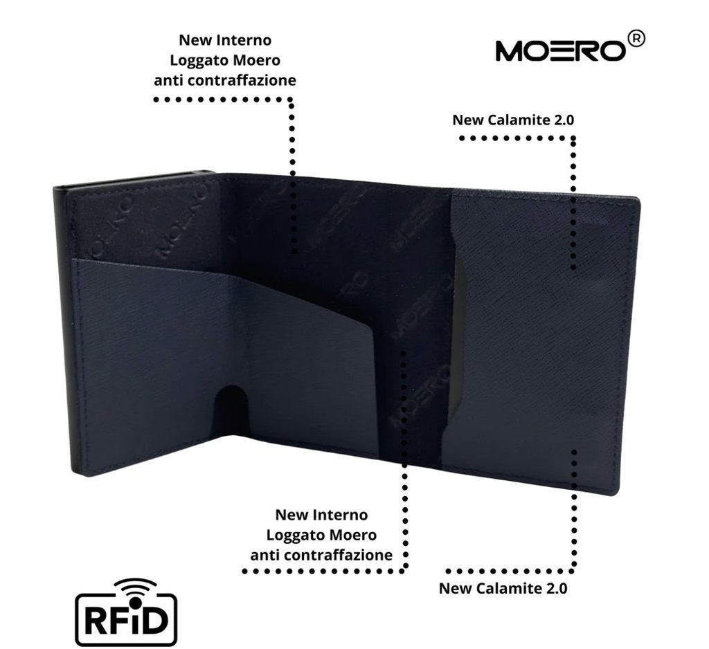 portafoglio moero pro saffiano zip vera pelle blue navy protezione rfid 5