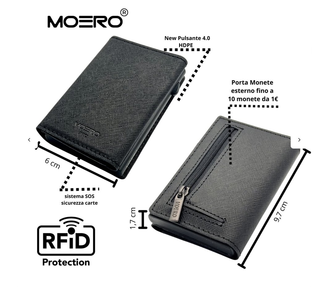 portafoglio moero pro saffiano black zip 4.0 metal RFID protection 2