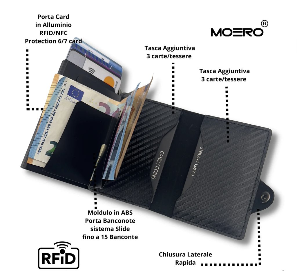 portafoglio moero pro carbon black zip vera pelle protezione rfid 4