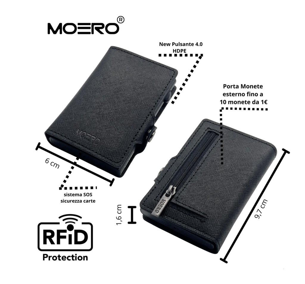 portafoglio moero saffiano black zip 4.0 protezione rfid 2