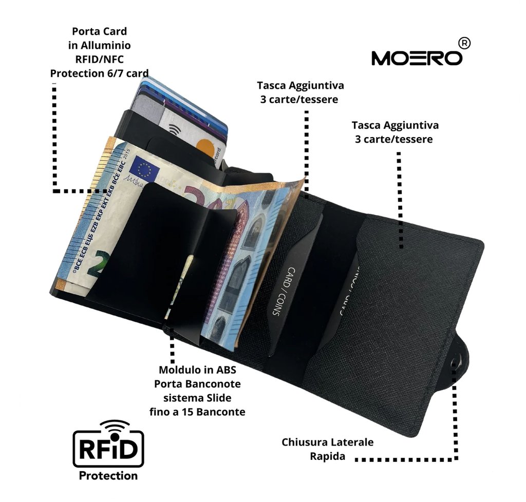 portafoglio moero saffiano black zip 4.0 MAX protezione rfid 3